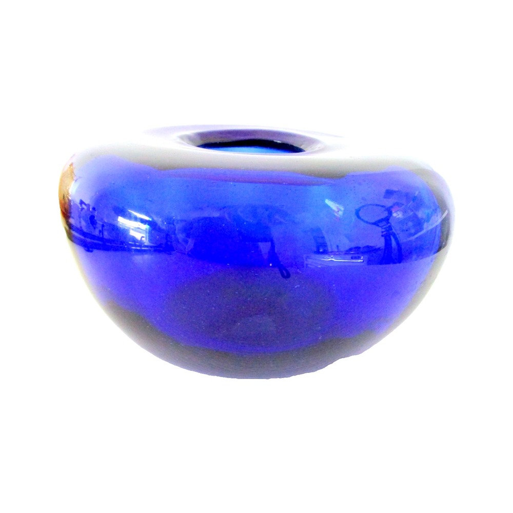 Vintage Cobalt Blue Vase Bowl MCM Hand Blown Art Glass Blenko?